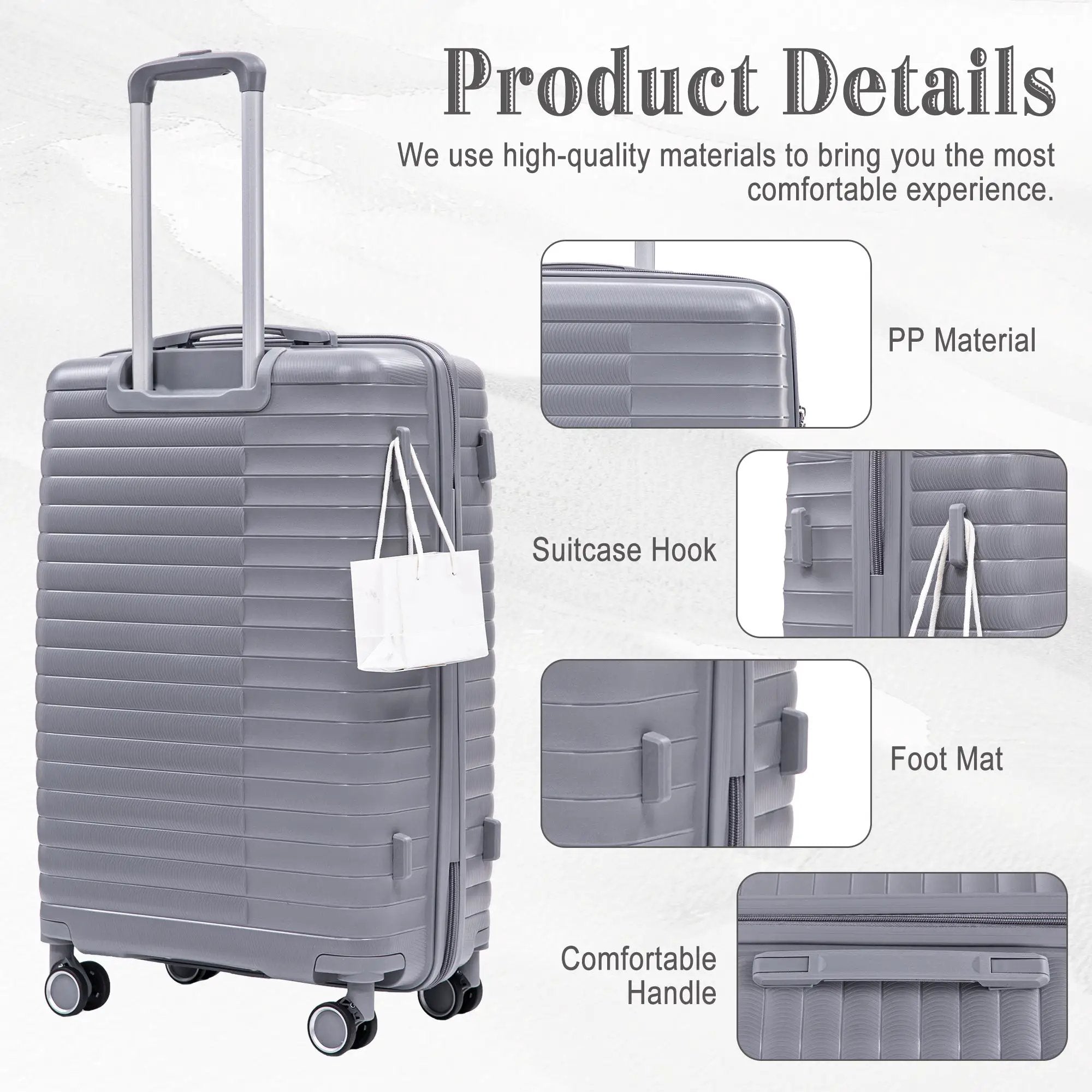 4-Piece PP Spinner Wheel Luggage Set with Cosmetic Case, Light Gray by HouseOfZazla