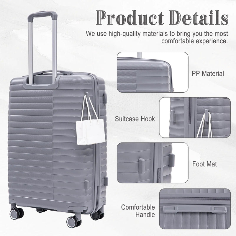 4-Piece PP Spinner Wheel Luggage Set with Cosmetic Case, Light Gray by HouseOfZazla