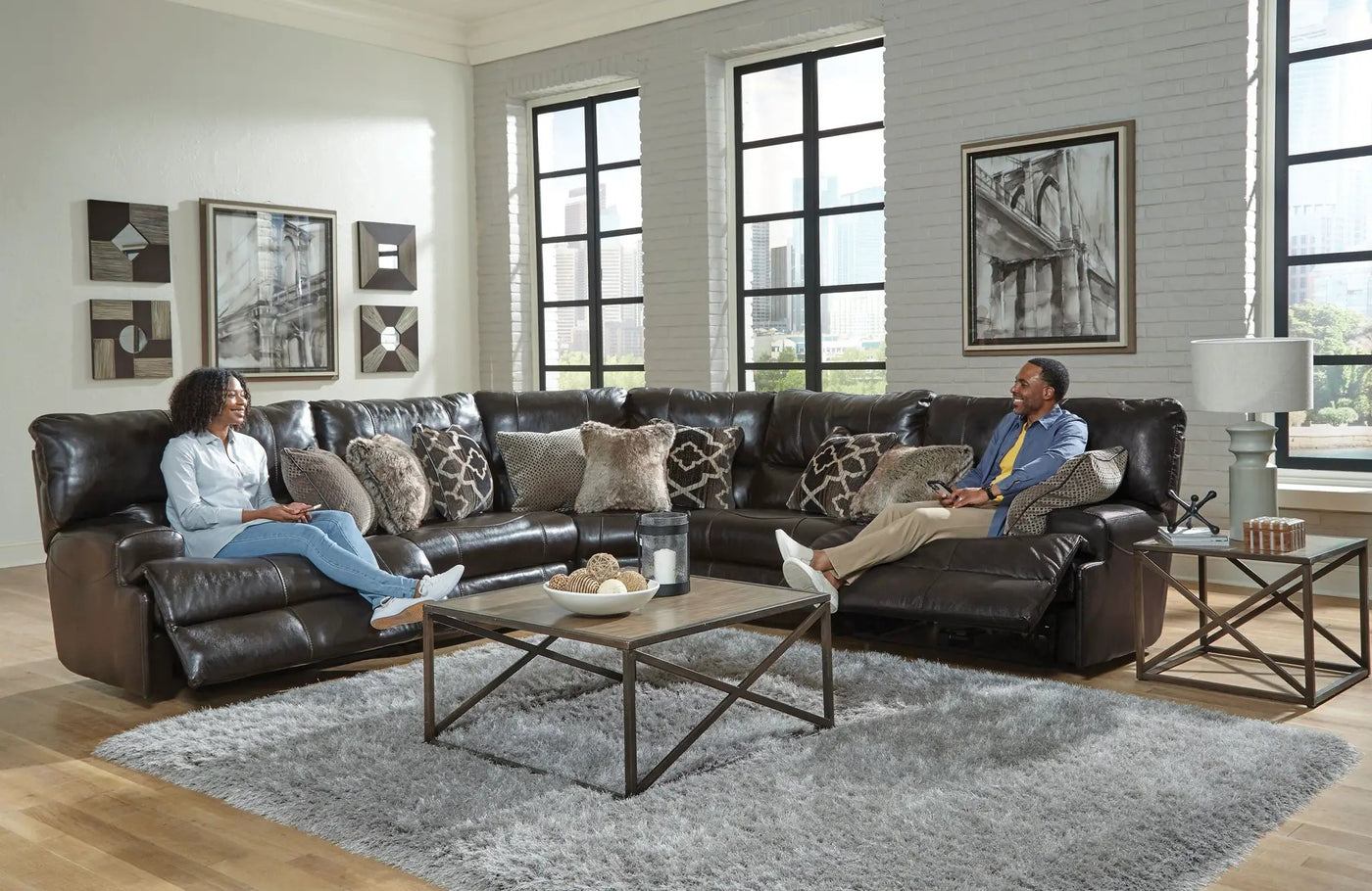 Como - 5 Piece Italian Leather Match Reclining Sectional by Unique Piece Furniture