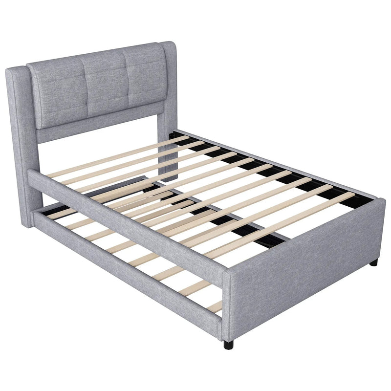 Upholstery Platform Bed With Trundle, Trundle Can Be Flat Or Erected by HouseOfZazla