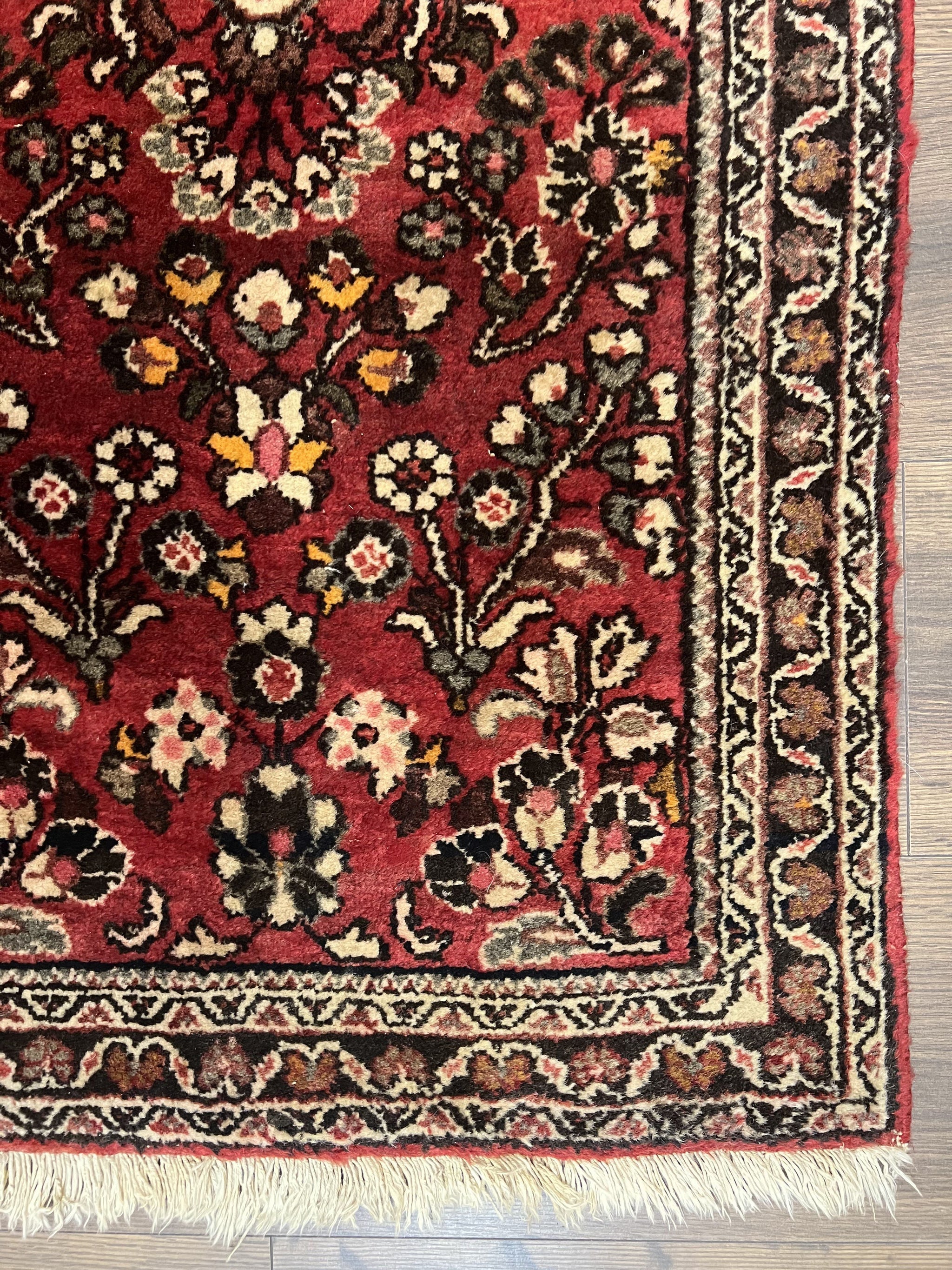 Small Persian Sarouk Rug 2x4 ft, Allover Floral Pattern, Red Black Cream, Hand Knotted Wool Traditional Oriental Carpet, Antique Persian Rug 2 x 4 by Jewel Rugs
