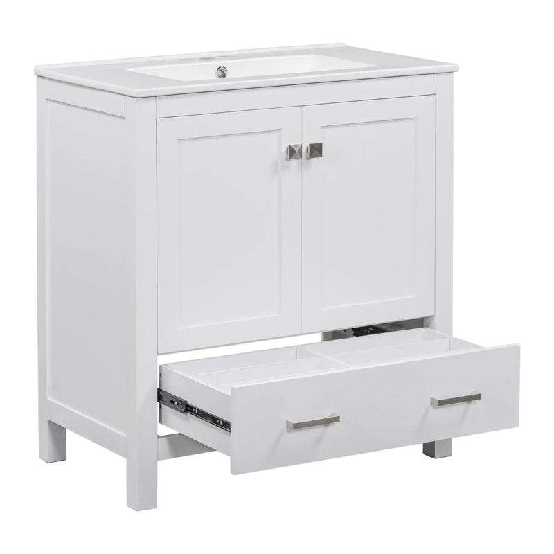 Bathroom Vanity With Single Sink, Combo Cabinet Undermount Sink, Bathroom Storage Cabinet With Two Doors And A Drawer, Soft Closing, Multifunctional Storage, Solid Wood Frame by HouseOfZazla