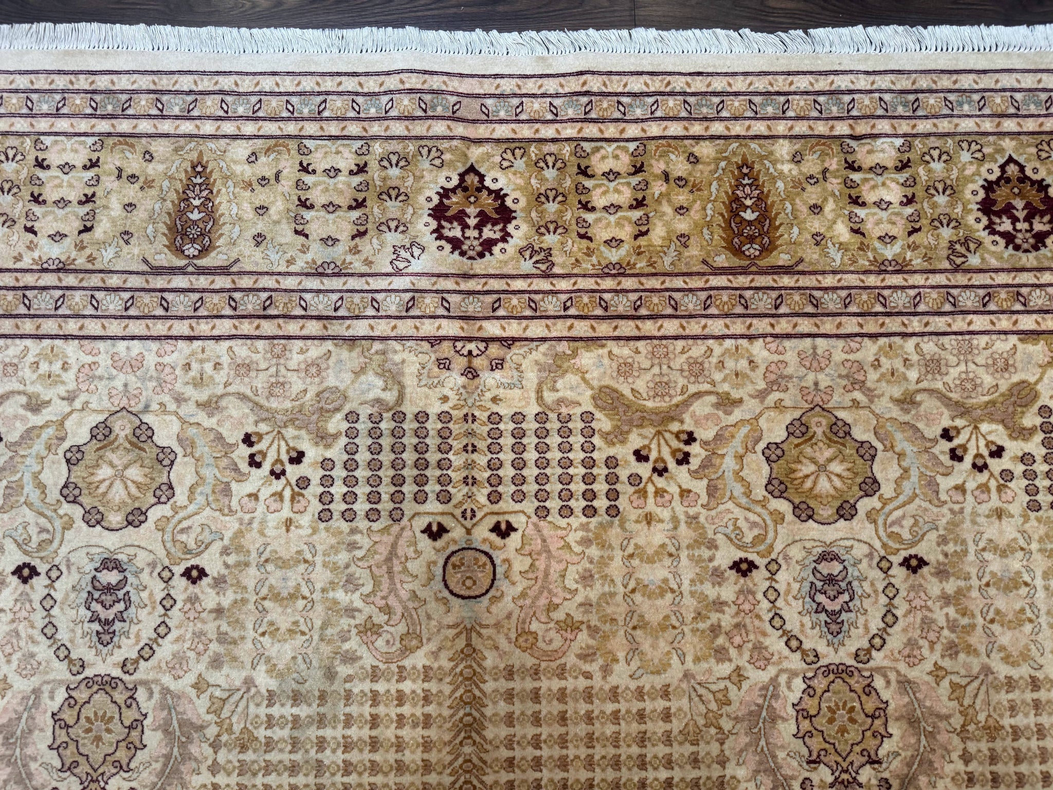 Pakistani Carpet 9x12, Finely Hand Knotted 270 KPSI, Cream, Allover Pattern by Jewel Rugs