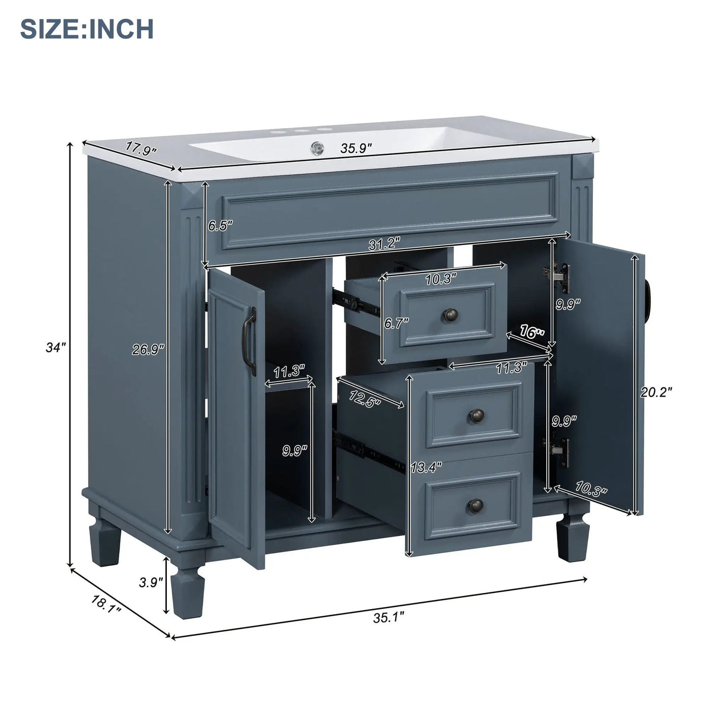 Bathroom Vanity With Top Sink, Mirror Cabinet, 2 Soft Closing Doors & 2 Drawers by Unique Piece Furniture