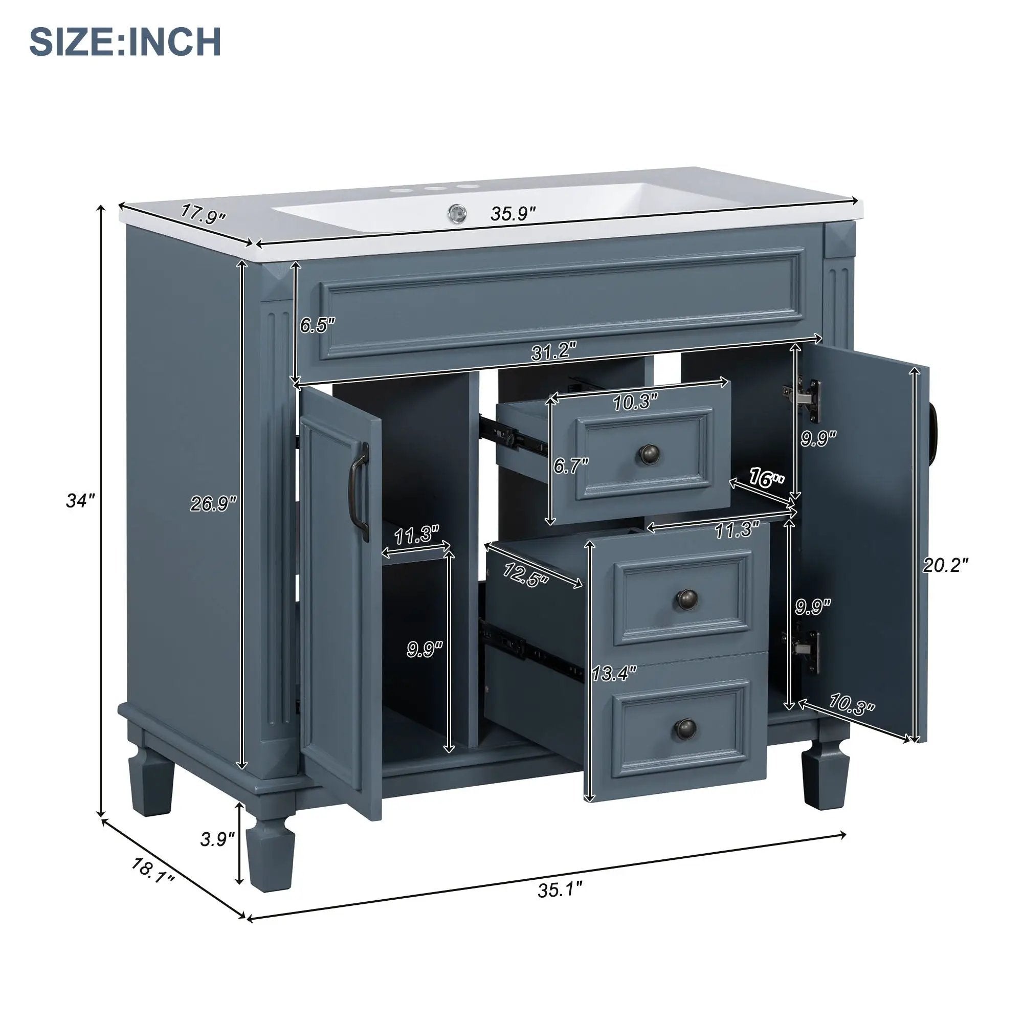 Bathroom Vanity With Top Sink, Mirror Cabinet, 2 Soft Closing Doors & 2 Drawers by Unique Piece Furniture