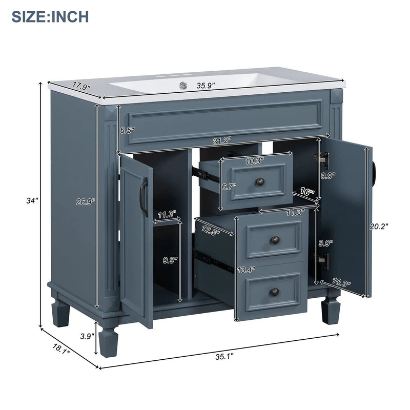 Bathroom Vanity With Top Sink, Mirror Cabinet, 2 Soft Closing Doors & 2 Drawers by HouseOfZazla