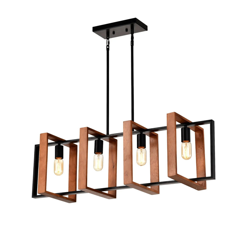 4 Light Kitchen Island Lights Pendant Light Farmhouse Dining Room Light Fixture, Rectangular Chandelier, 36" Hanging Lighting For Living Room, Conference Room, Home Office - Matte Black by Unique Piece Furniture