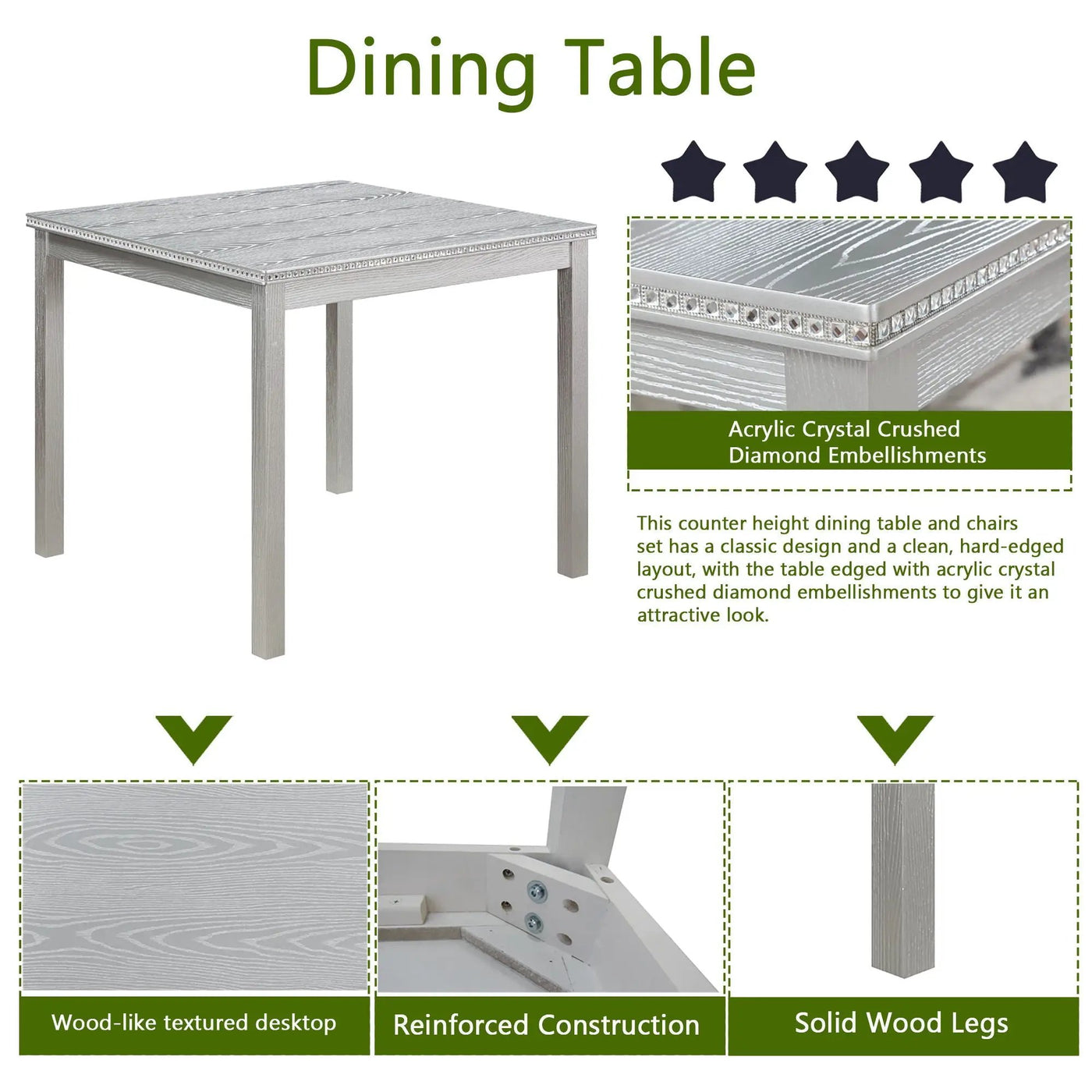 5 Pieces Wooden Dining Table Set, Square Table And 4 Upholstered Chairs by Unique Piece Furniture
