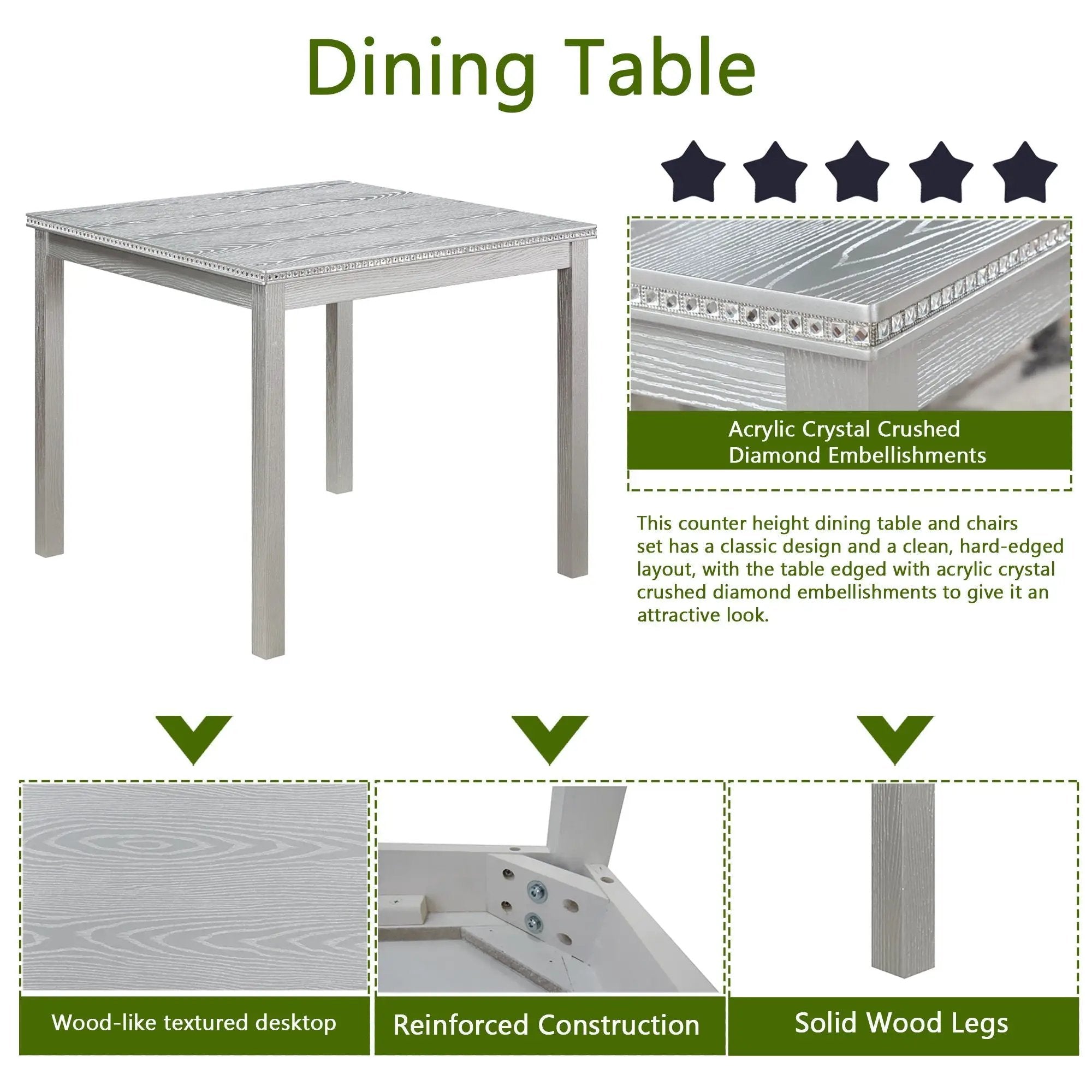 5 Pieces Wooden Dining Table Set, Square Table And 4 Upholstered Chairs by Unique Piece Furniture