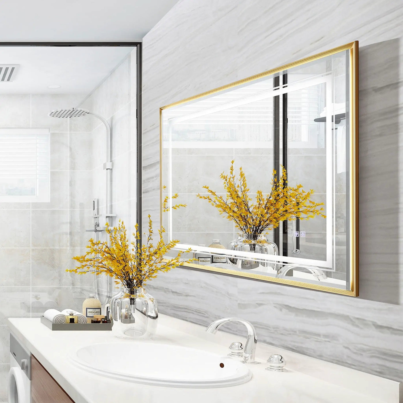 LED Bathroom Beveled Mirror, 3000 - 6000K Gradient Front And Backlit LED Mirror For Bathroom, 3 Colors Dimmable, Ip54 Enhanced Anti Fog by Unique Piece Furniture