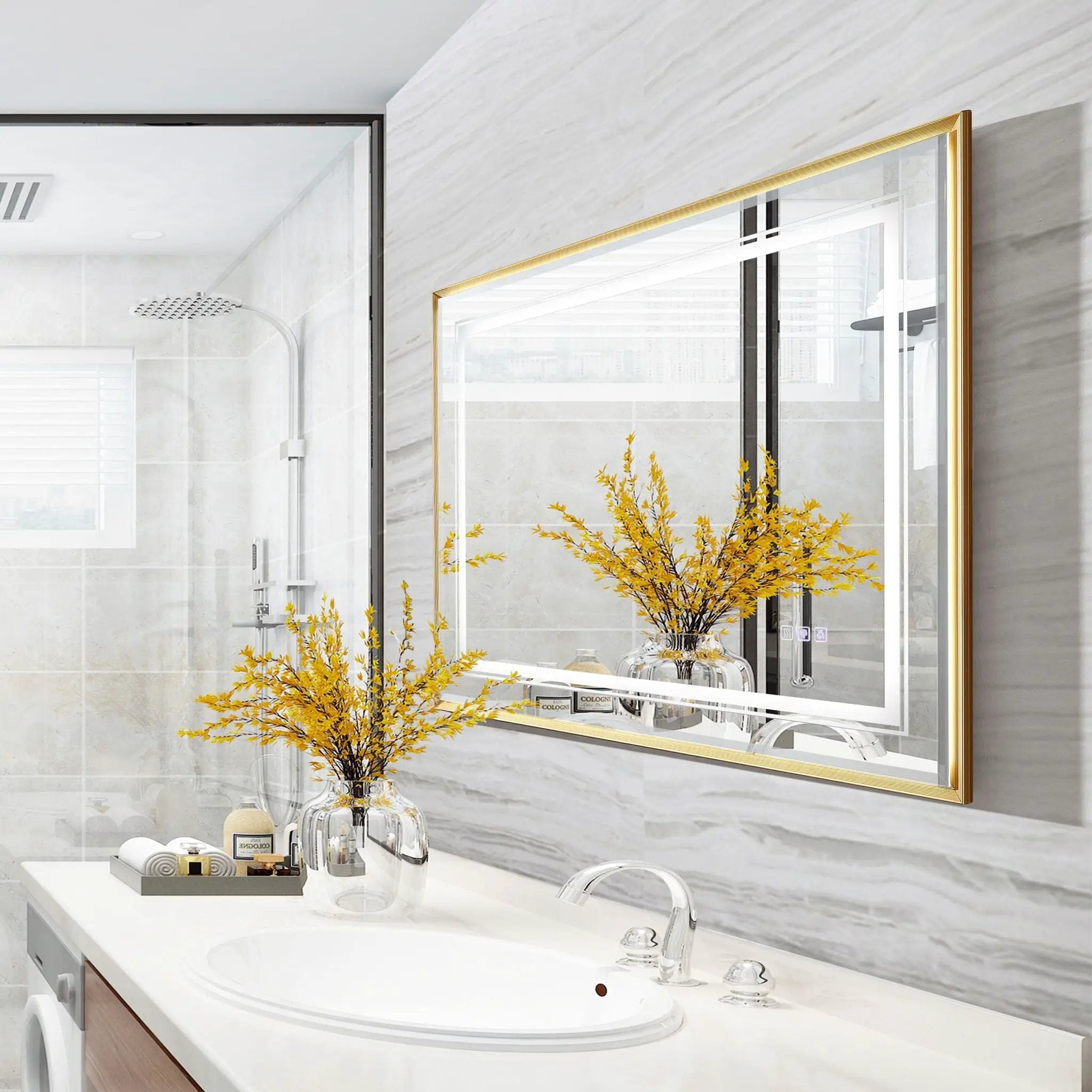 LED Bathroom Beveled Mirror, 3000 - 6000K Gradient Front And Backlit LED Mirror For Bathroom, 3 Colors Dimmable, Ip54 Enhanced Anti Fog by Unique Piece Furniture