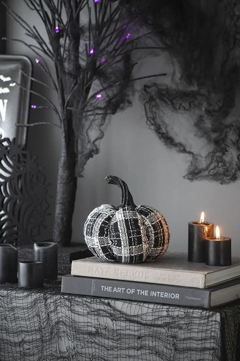 Light Plaid Pumpkin, For Holiday Halloween Decor - Black / White by HouseOfZazla
