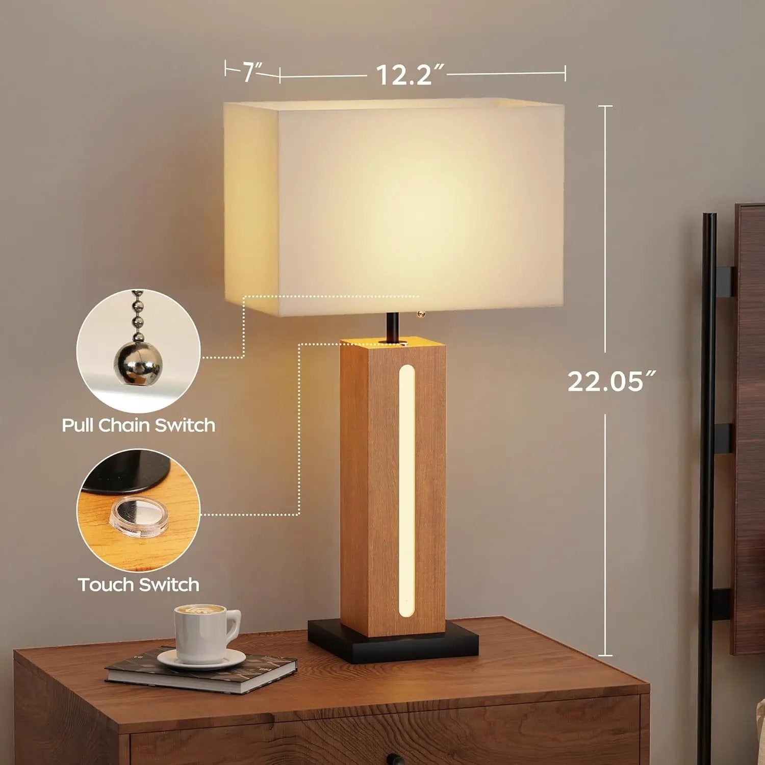Table Lamps Set of 2, Modern Dimmable Bedside Lamps with Linen Shades by HouseOfZazla