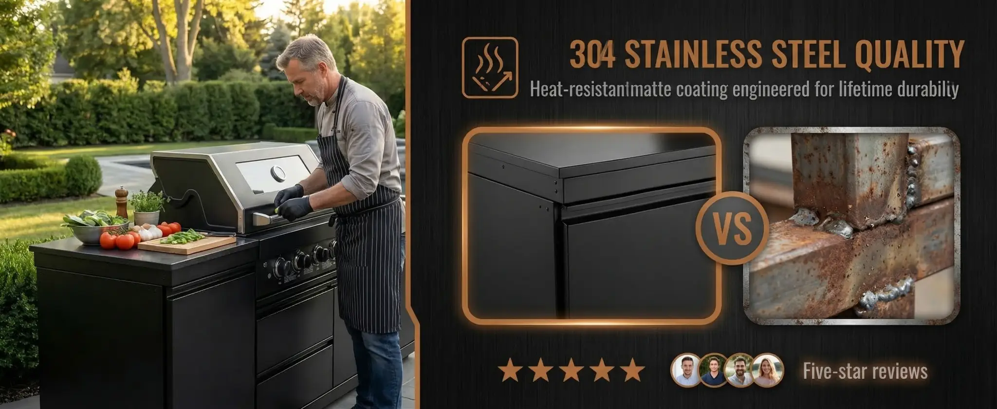 85" 4-Burner 85,000 BTU Black Outdoor Kitchen Island Grill + Storage Cabinets + Sink by Chery Industrial