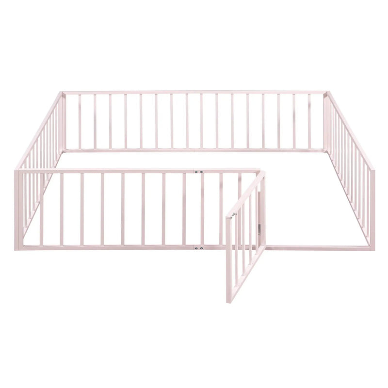 Metal Floor Bed Frame With Fence And Door by HouseOfZazla