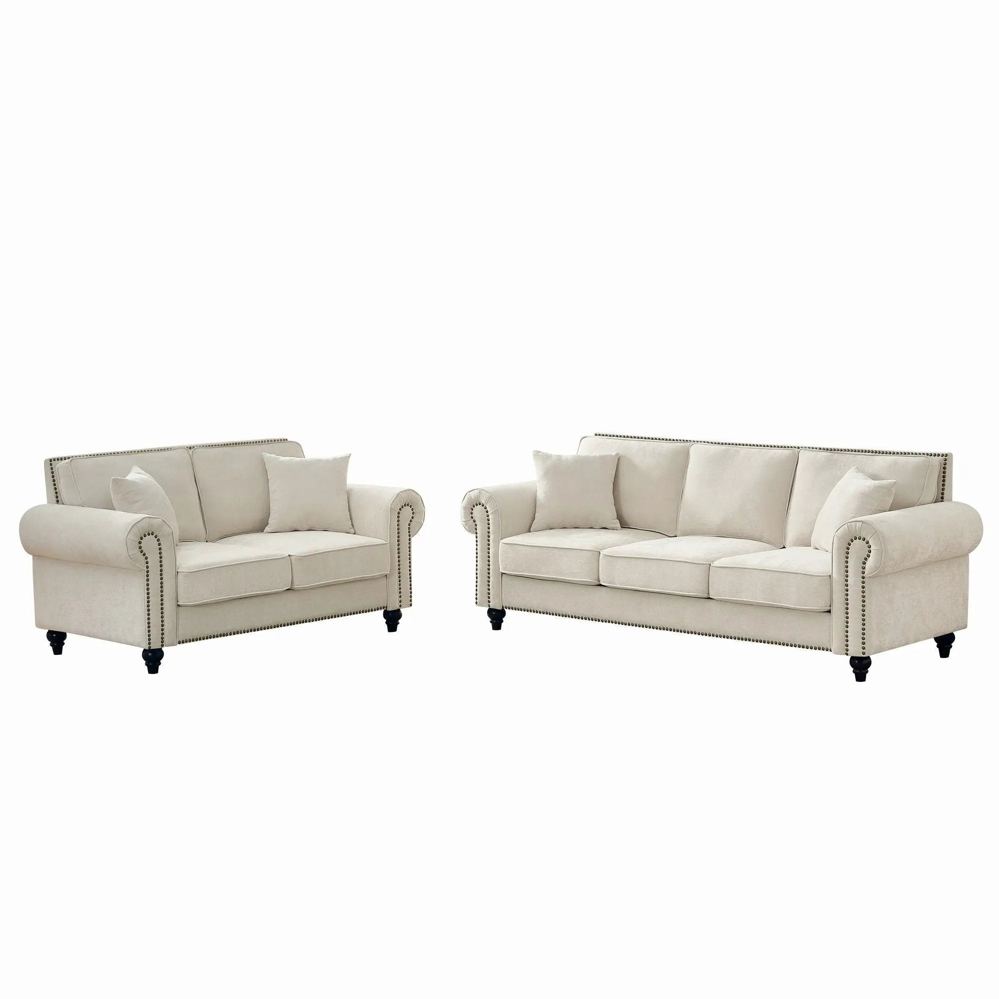 Modern 3 And 2 Seater Sofa With Rolled Arms, Tufted Upholstered Couch by Unique Piece Furniture