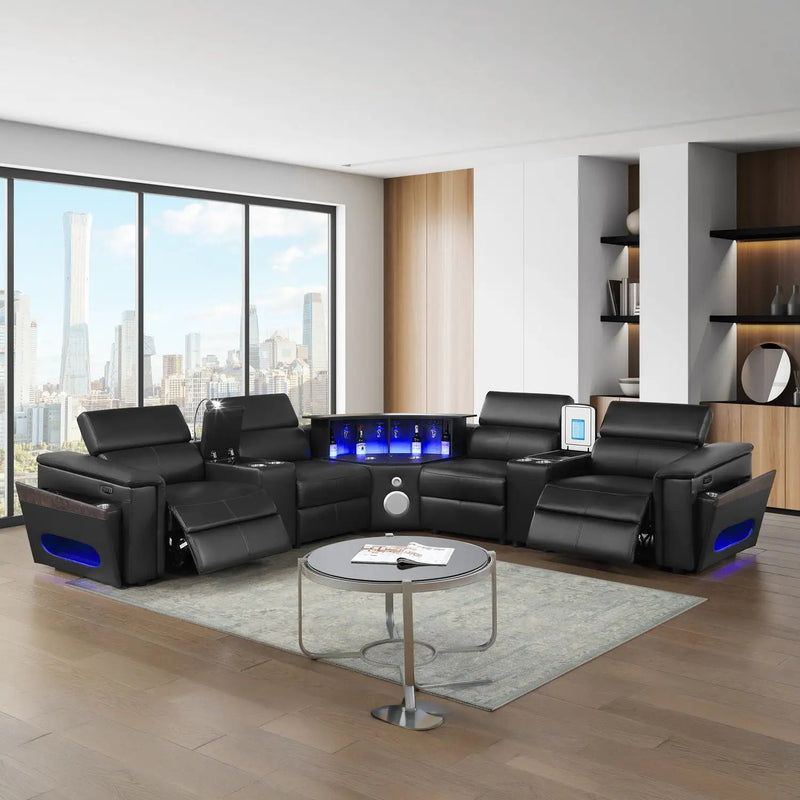 Nova - Sectional With Bluetooth Speaker, LED And Lifting Wine Cabinet by HouseOfZazla