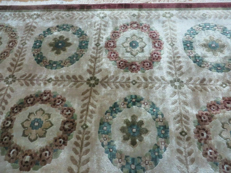 9' X 12' Modern Handmade Indo Lahore Wool Rug Art Deco Olive Ivory Nice Wow by Jewel Rugs