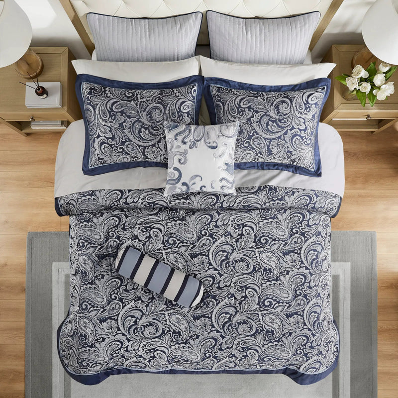 12 Piece Comforter Set with Cotton Bed Sheets Navy King by HouseOfZazla