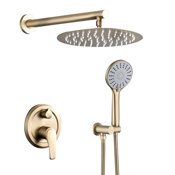 Wall Mounted Shower Set With High Pressure 10" Rain Shower Head And 5 Function Handheld Shower Head