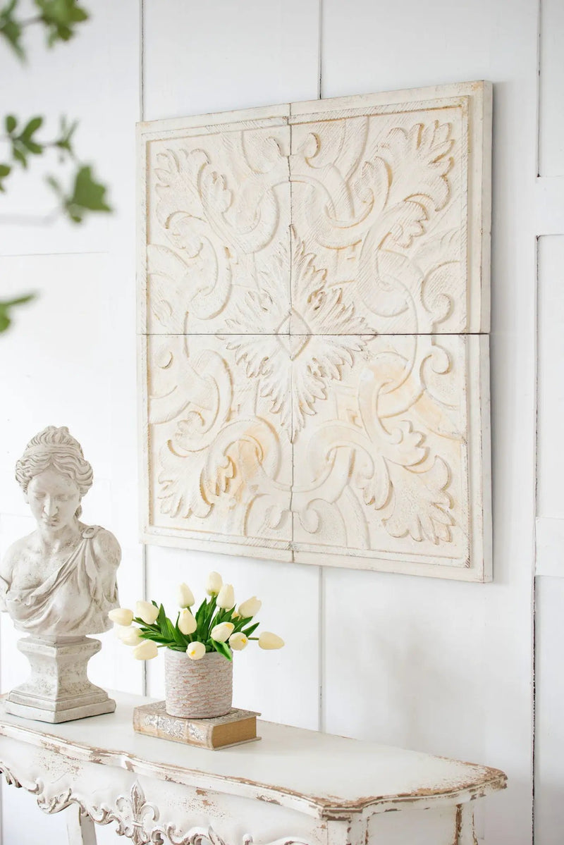 Distressed Wooden Square Wall Panels (Set of 4) - White by HouseOfZazla