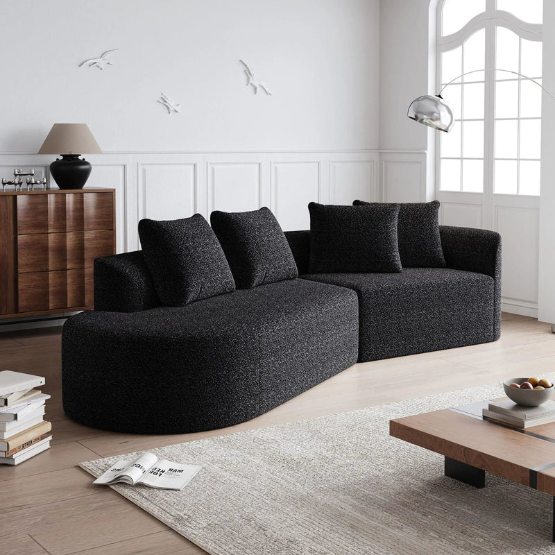 Upholstered Oversized Sectional Sofa, 4 Seater Extra Deep & Wide Seat Curved Cloud Couch With 4 Throw Pillows, Free Combination Living Room - Black by HouseOfZazla
