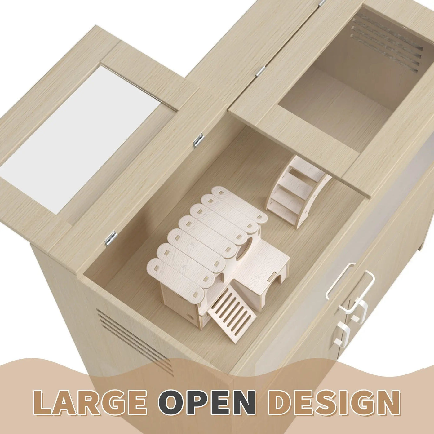 Guinea Pig Cages, Hamster Cage Wood With Independent Storage Cabinet, House For Rat Chinchilla With Guinea Pig Hutch And Bridge, Openable Top With Acrylic Sheets by HouseOfZazla