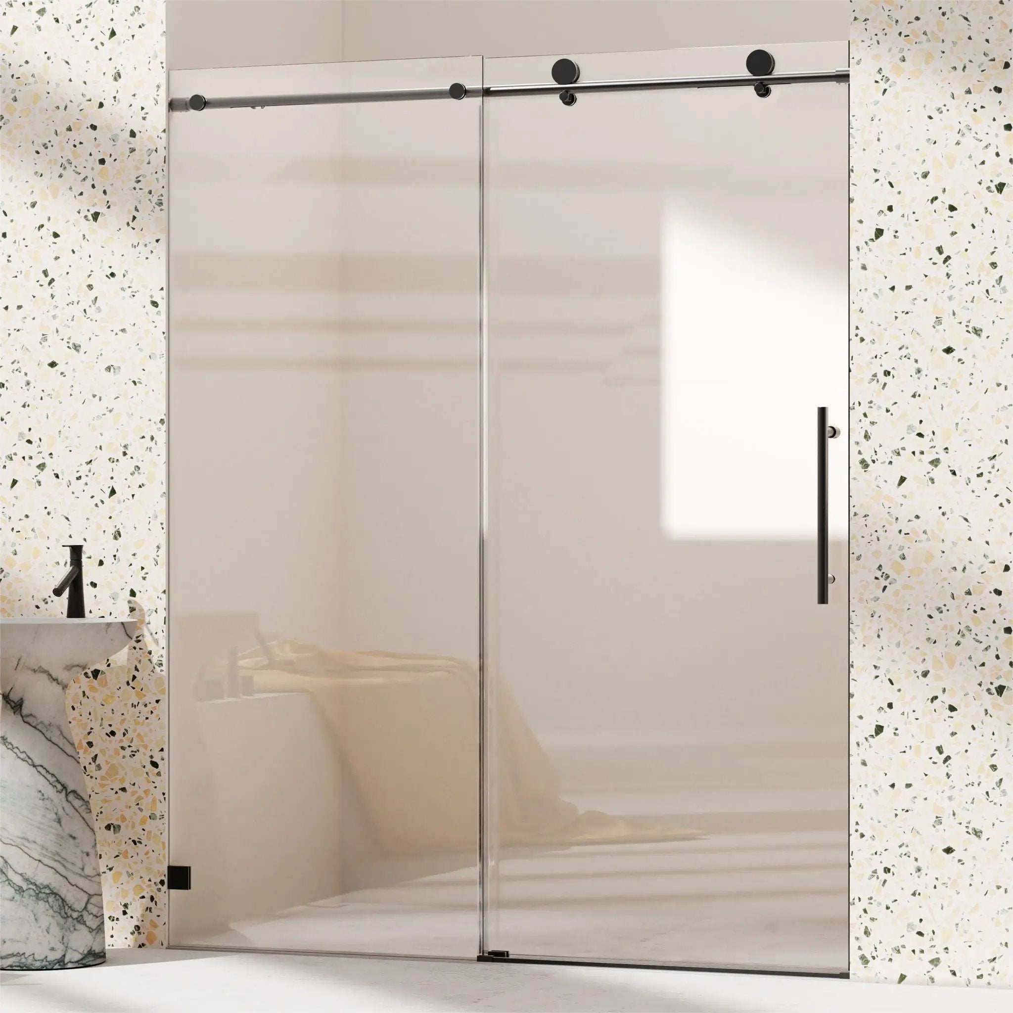 Frameless Single Sliding Soft Close Shower Doors, 5/16" Sgcc Tempered Glass by HouseOfZazla