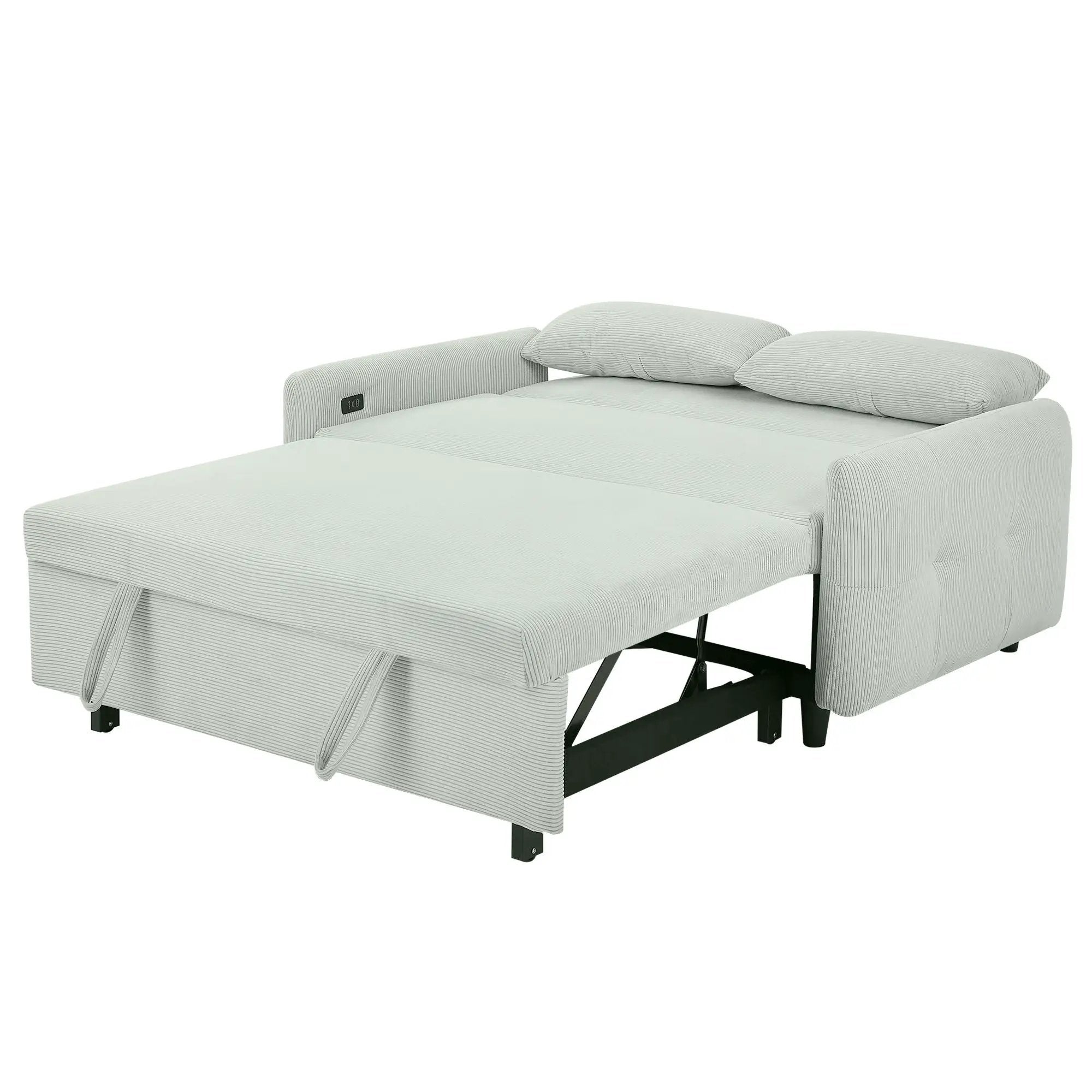 Pull-Out 2 Seat Modern Sleeper Sofa With 2 Throw Pillows And USB Ports by HouseOfZazla