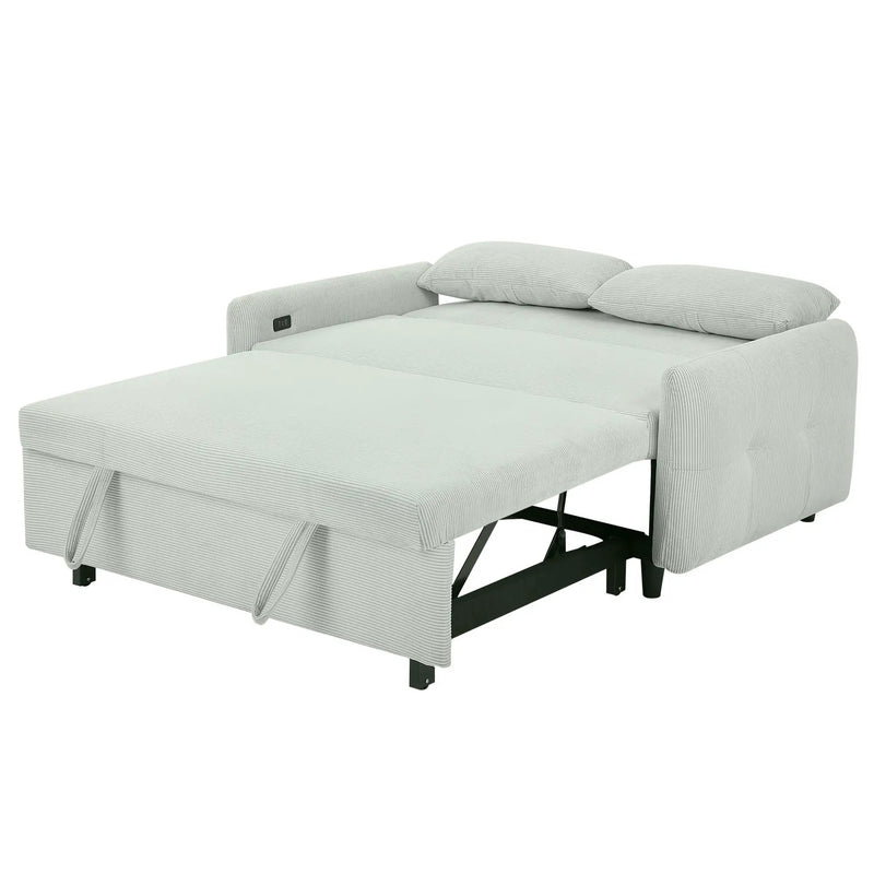 Pull-Out 2 Seat Modern Sleeper Sofa With 2 Throw Pillows And USB Ports by HouseOfZazla