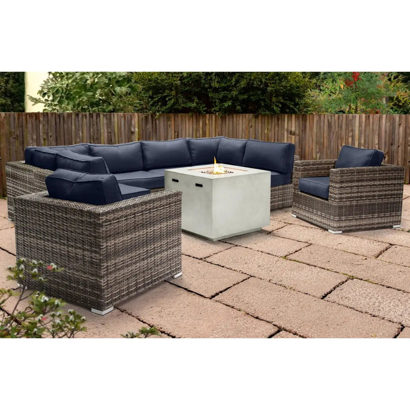 Premium 6 Person Wicker Patio Seating Group With Deep Cushions And Concrete Fire Pit - Gray Mix by Unique Piece Furniture
