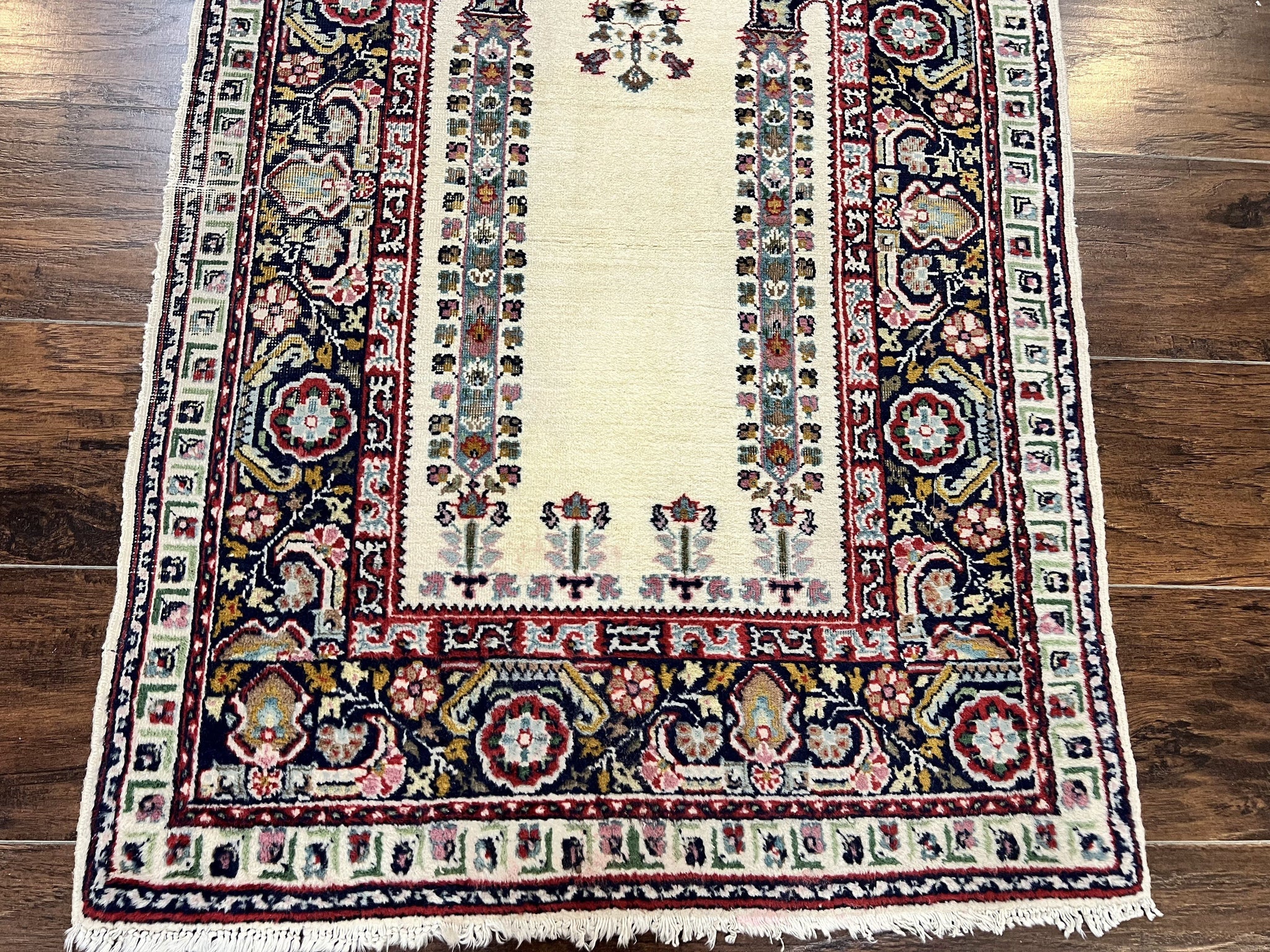 Turkish Prayer Rug 2.5 x 4, Vintage Wool Hand Knotted Carpet, Ivory by Jewel Rugs