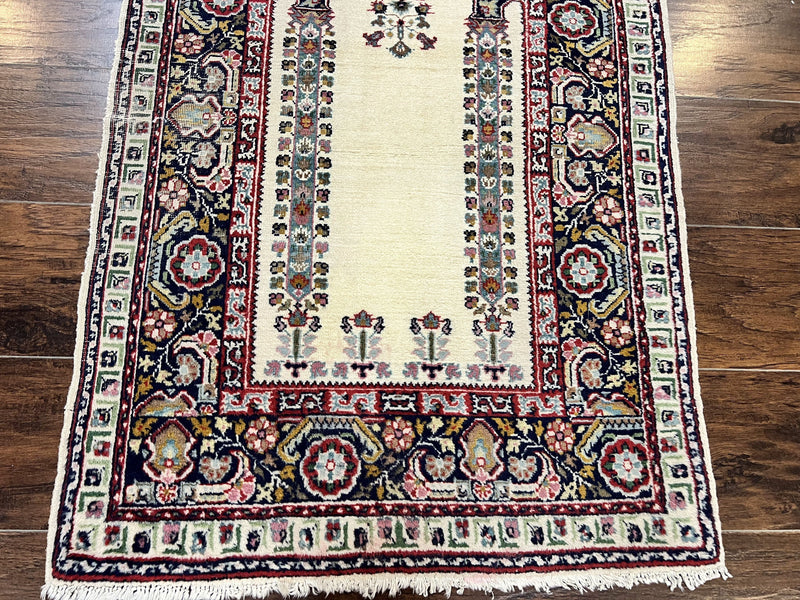 Turkish Prayer Rug 2.5 x 4, Vintage Wool Hand Knotted Carpet, Ivory by Jewel Rugs