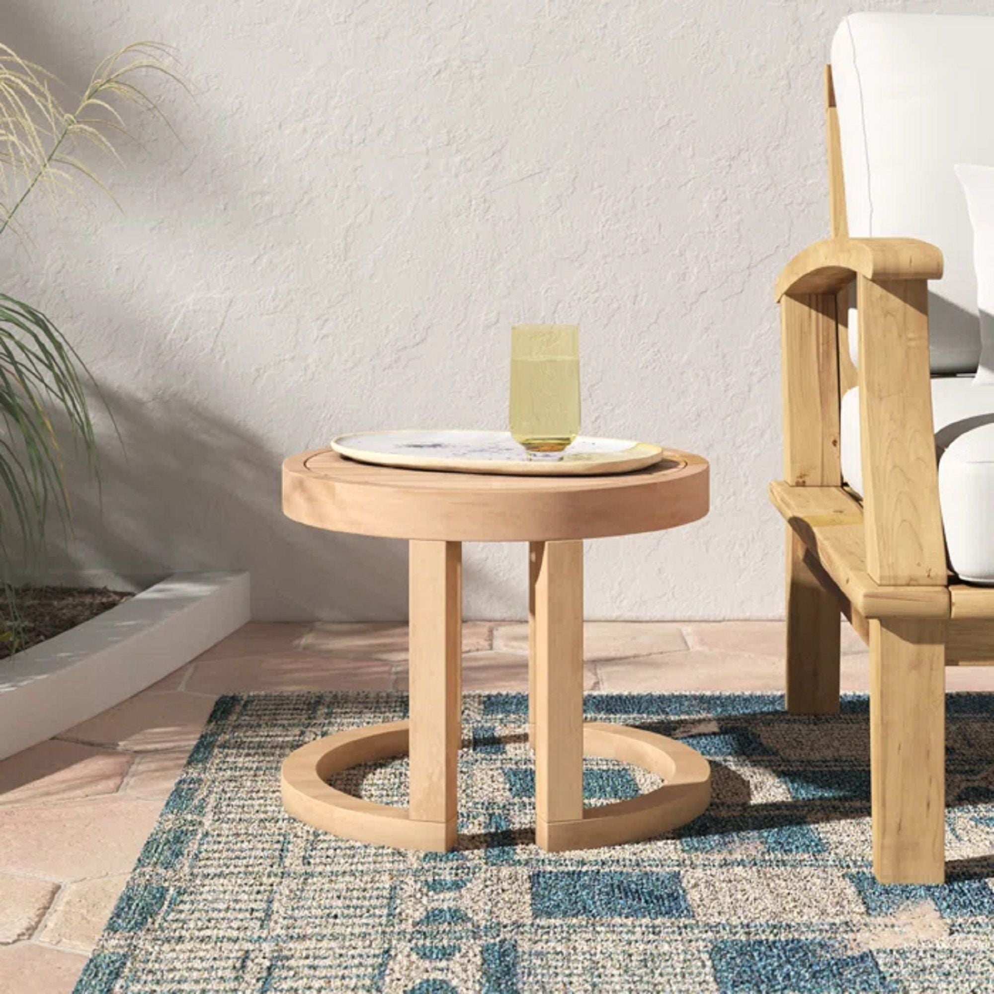 Outdoor Acacia Wood Side Table, Solid Side Table For Patio, Pool, Porch - Brown Wash by HouseOfZazla