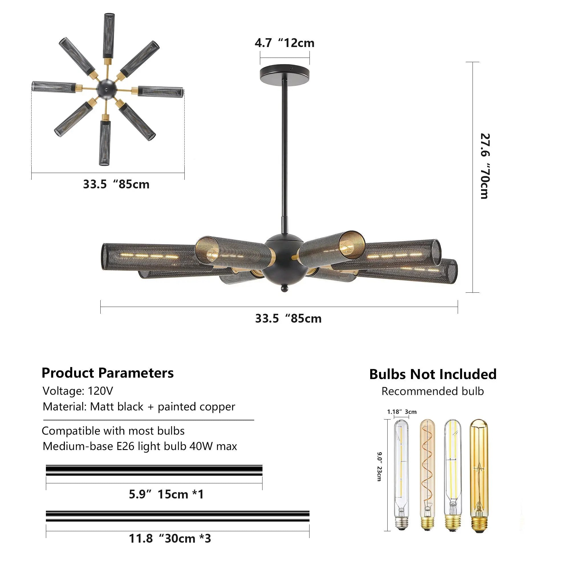 34' Modern Industrial Sputnik 8-Light Chandelier by HouseOfZazla