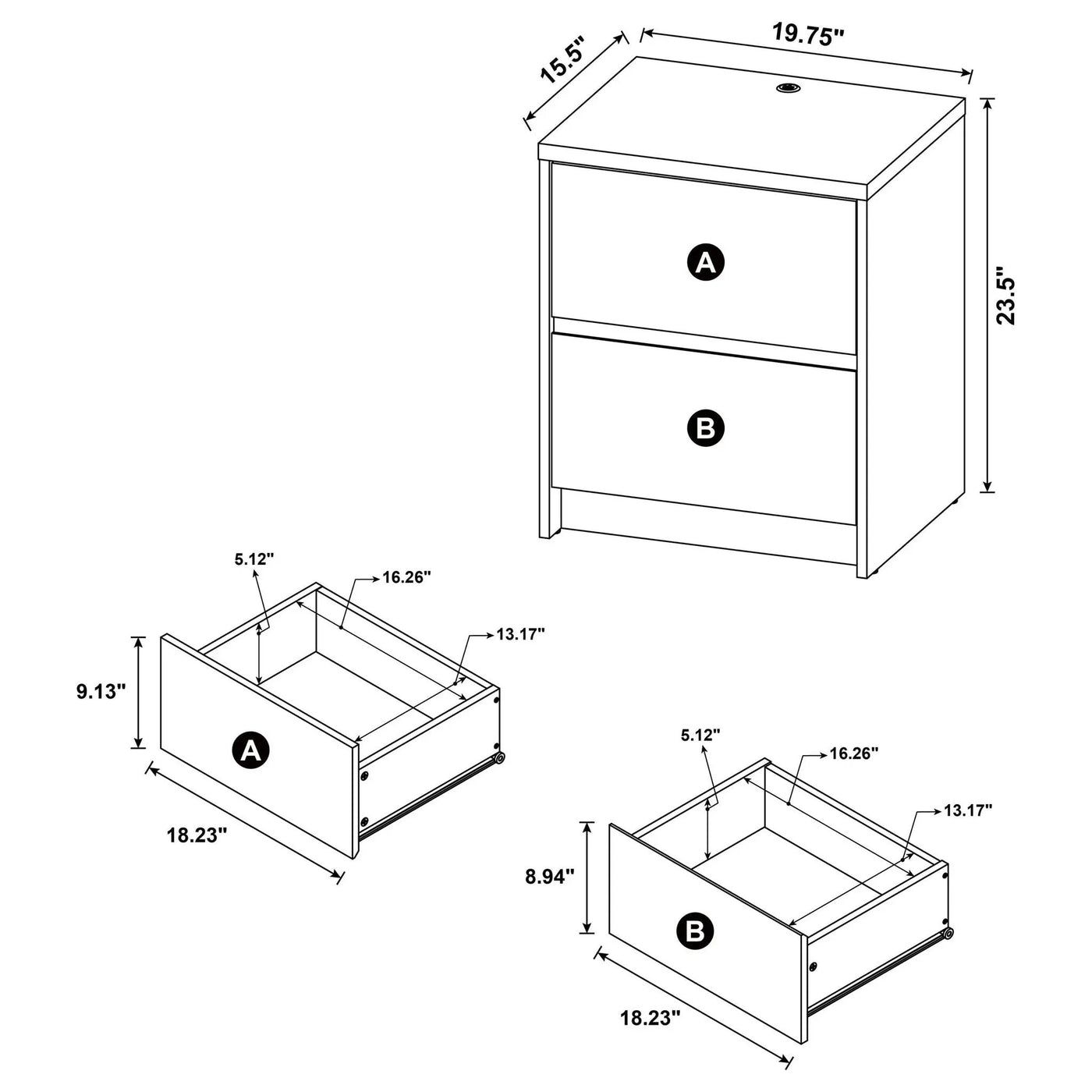 Geary - 2 Drawer Nightstand With LED Lights And USB Charging Ports by HouseOfZazla