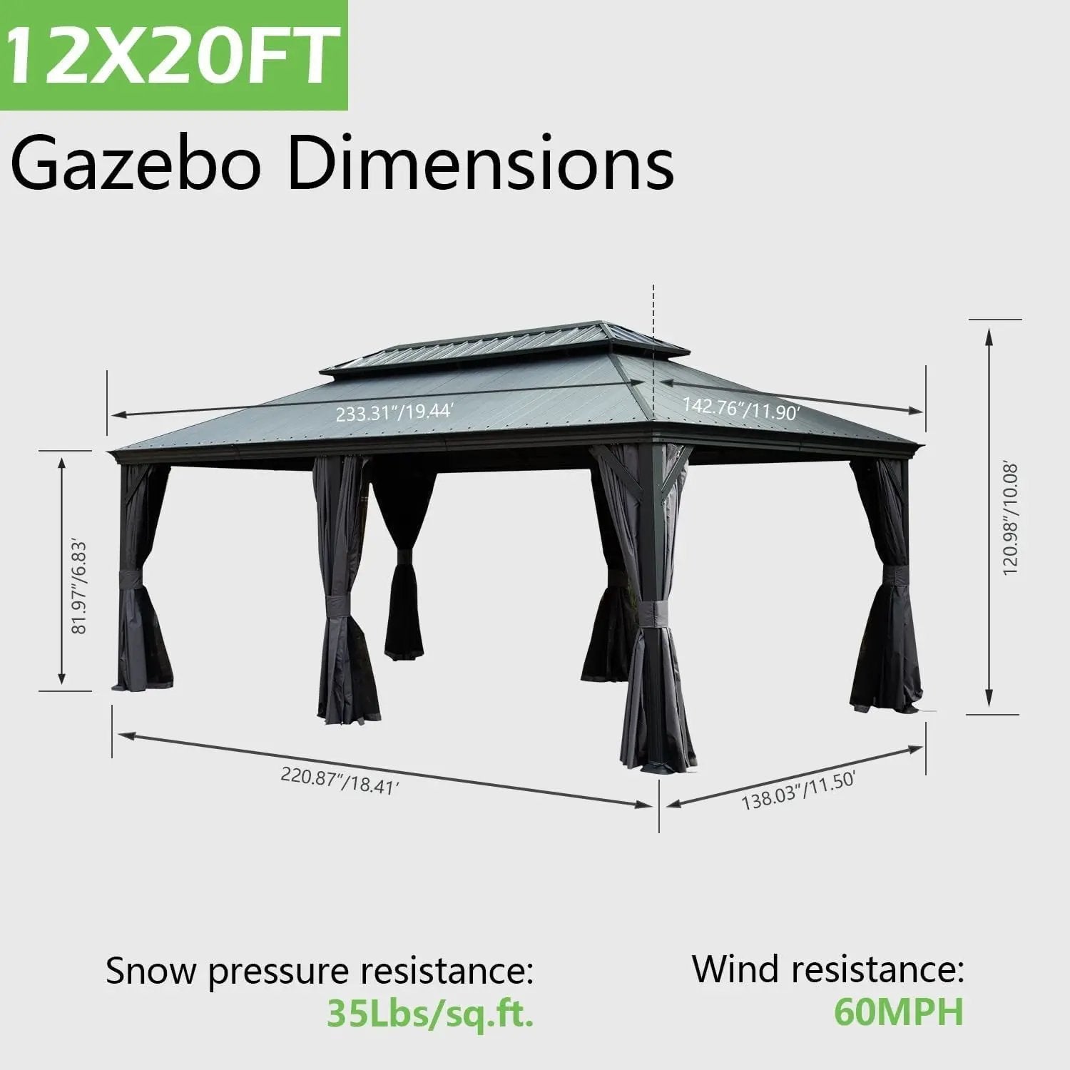 12'x20' Hardtop Gazebo with Resin Roof, Curtains, and Mosquito Netting by HouseOfZazla