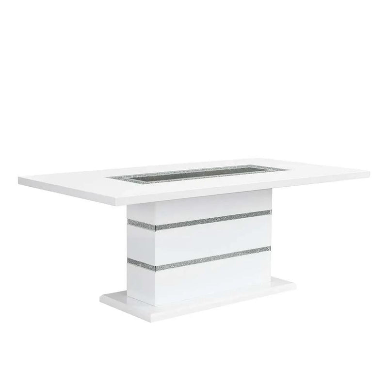 Elizaveta - Dining Table With Pedestal Base - Faux Crystal Diamonds & White High Gloss by Unique Piece Furniture