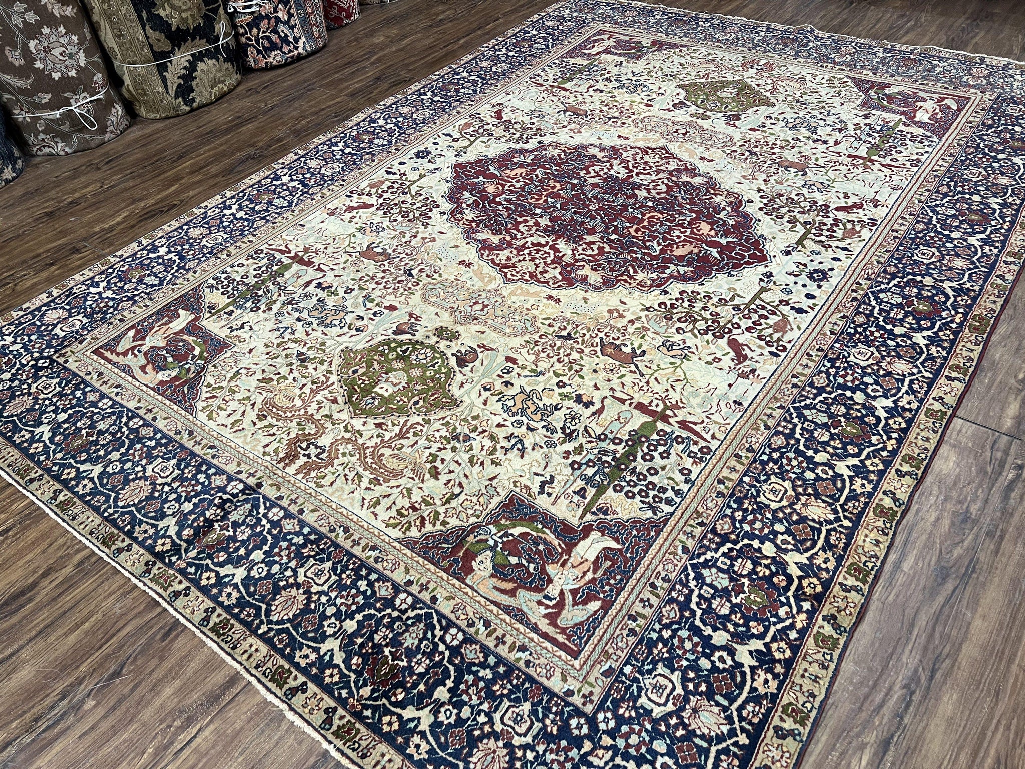 Rare Antique Indian Agra Rug, Early 20th Century Indian Carpet, Animal and Angel Motifs, Hunting Scene, Collectible Oriental Carpet, Wow by Jewel Rugs