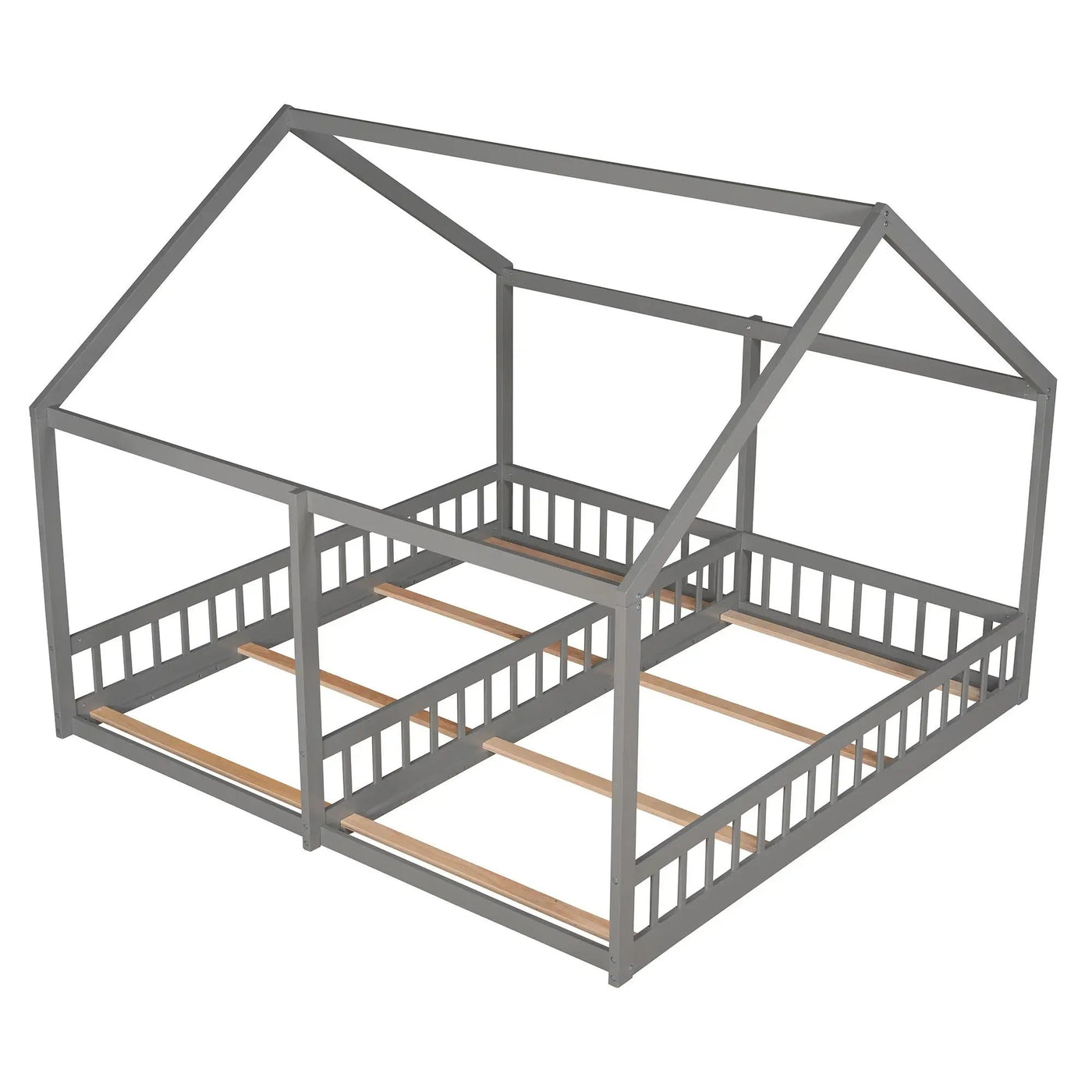 House Platform Beds, 2 Shared Beds, Metal Frame With Guardrails by HouseOfZazla