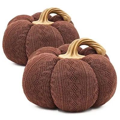 Pumpkin Ornament Decor For Holiday Harvest Festival Fall Festival & Thanksgiving (Set of 2) - Dark Brown by HouseOfZazla