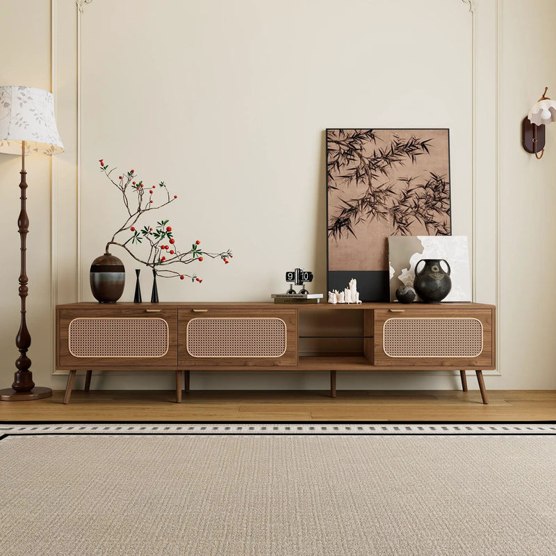 78" TV Stand With Ample Storage And Open Shelving - Walnut by Unique Piece Furniture