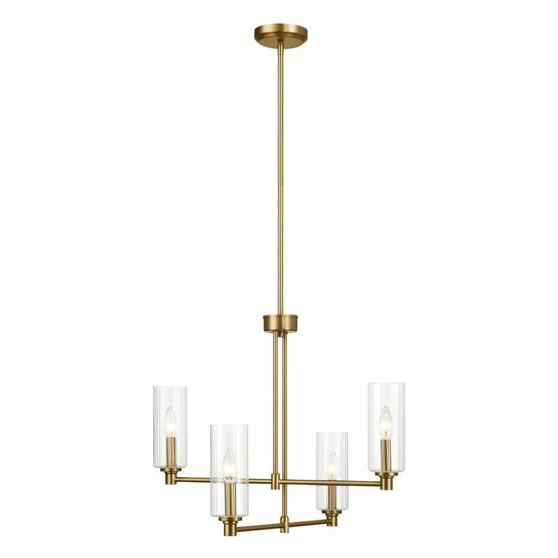 Enigma - 4 Lights Chandelier With Clear Ribbed Satin - Antique Brass / Clear / Gold by Unique Piece Furniture