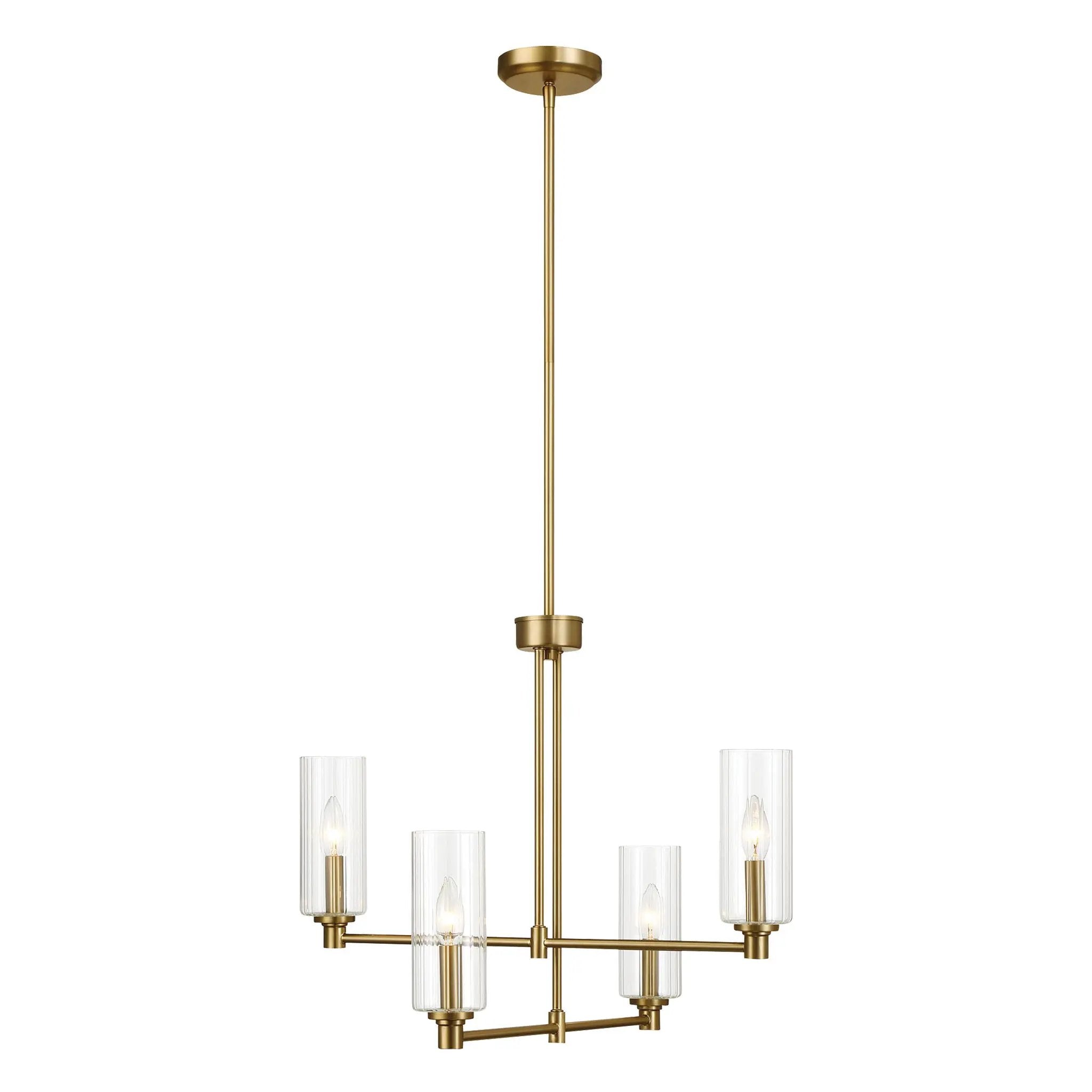 Enigma - 4 Lights Chandelier With Clear Ribbed Satin - Antique Brass / Clear / Gold by HouseOfZazla