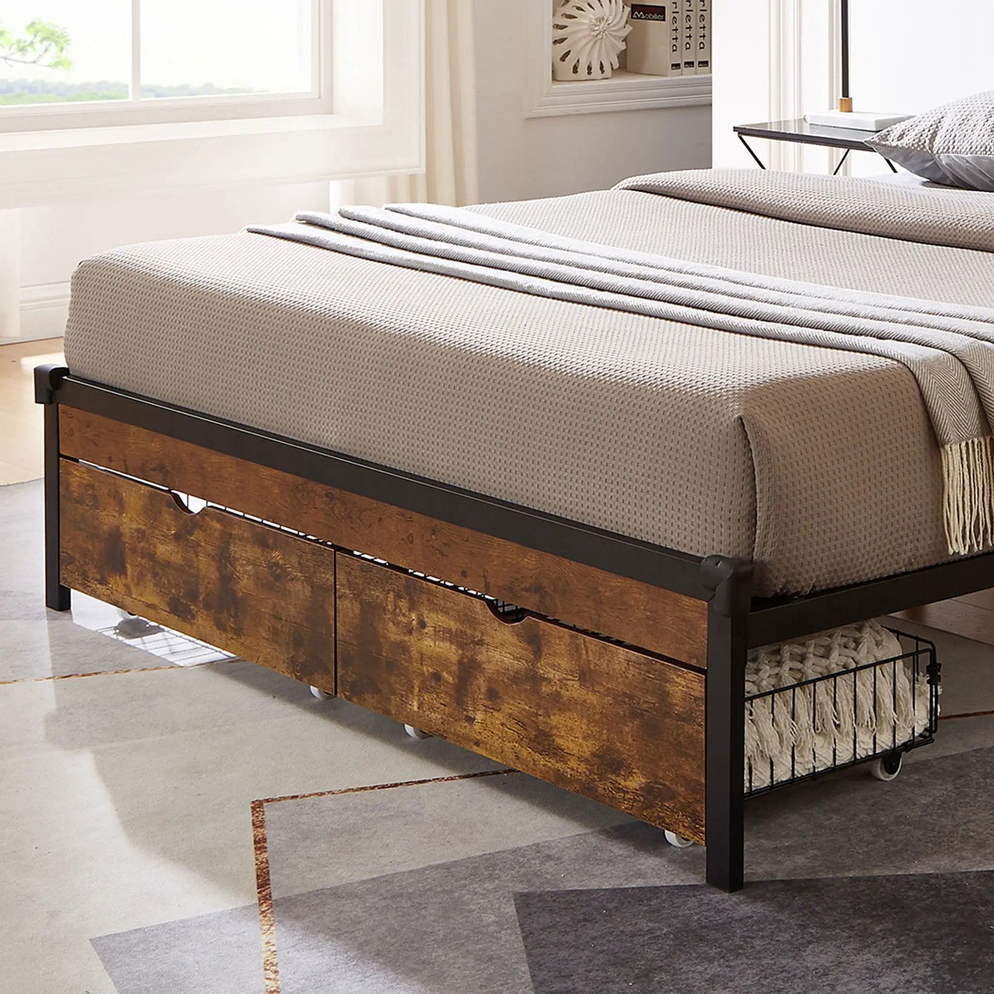 Modern Style Full Bed Drawers With Wheels Storage Solution - Brown / Black by HouseOfZazla
