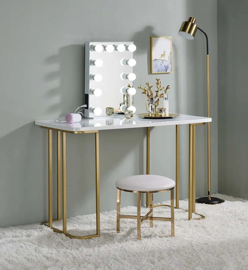 Estie - Vanity Desk (Same 93102) - White & Gold by Unique Piece Furniture