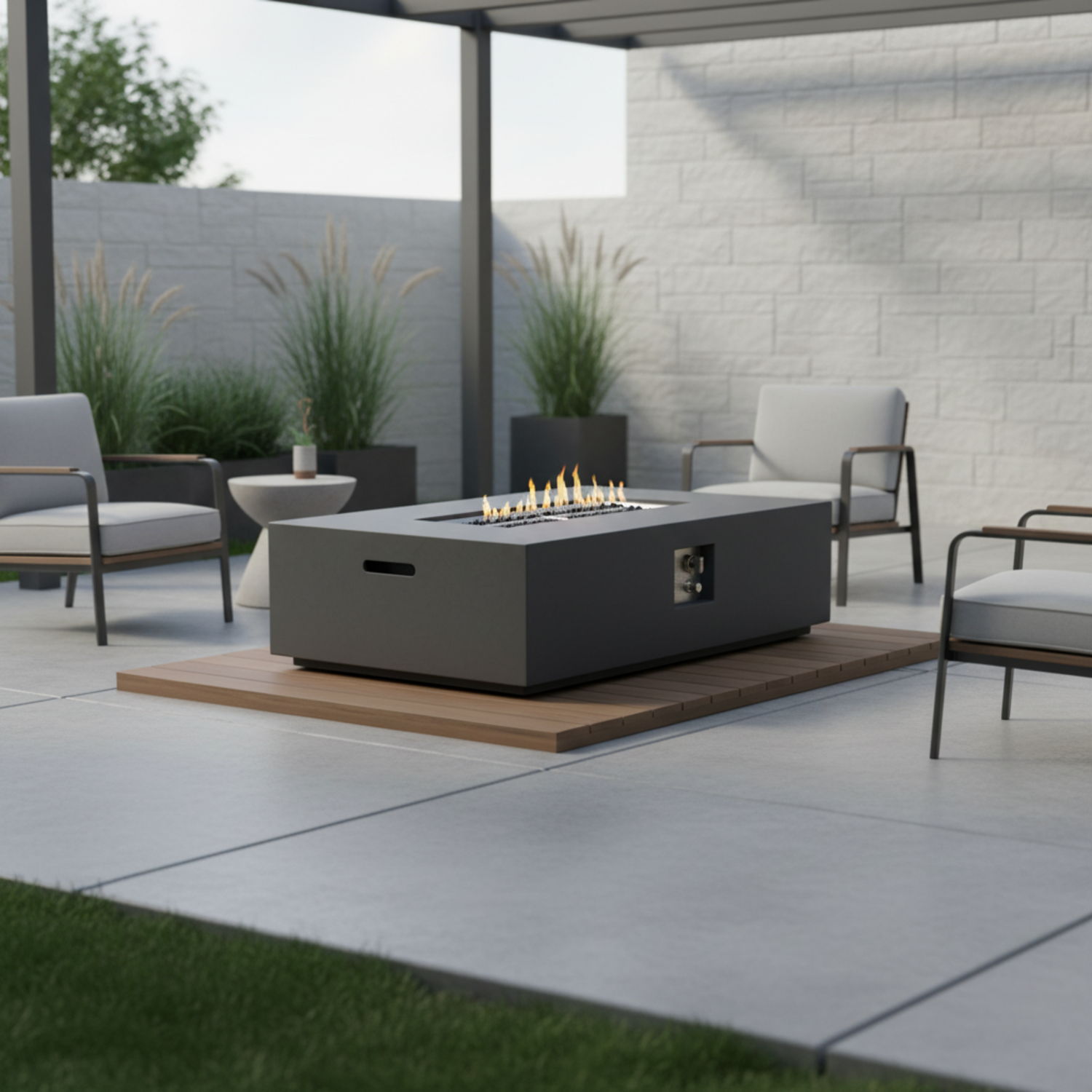Volon - Rectangular Fire Pit Table, Propane Powered, 50,000 BTU - Light Gray by HouseOfZazla