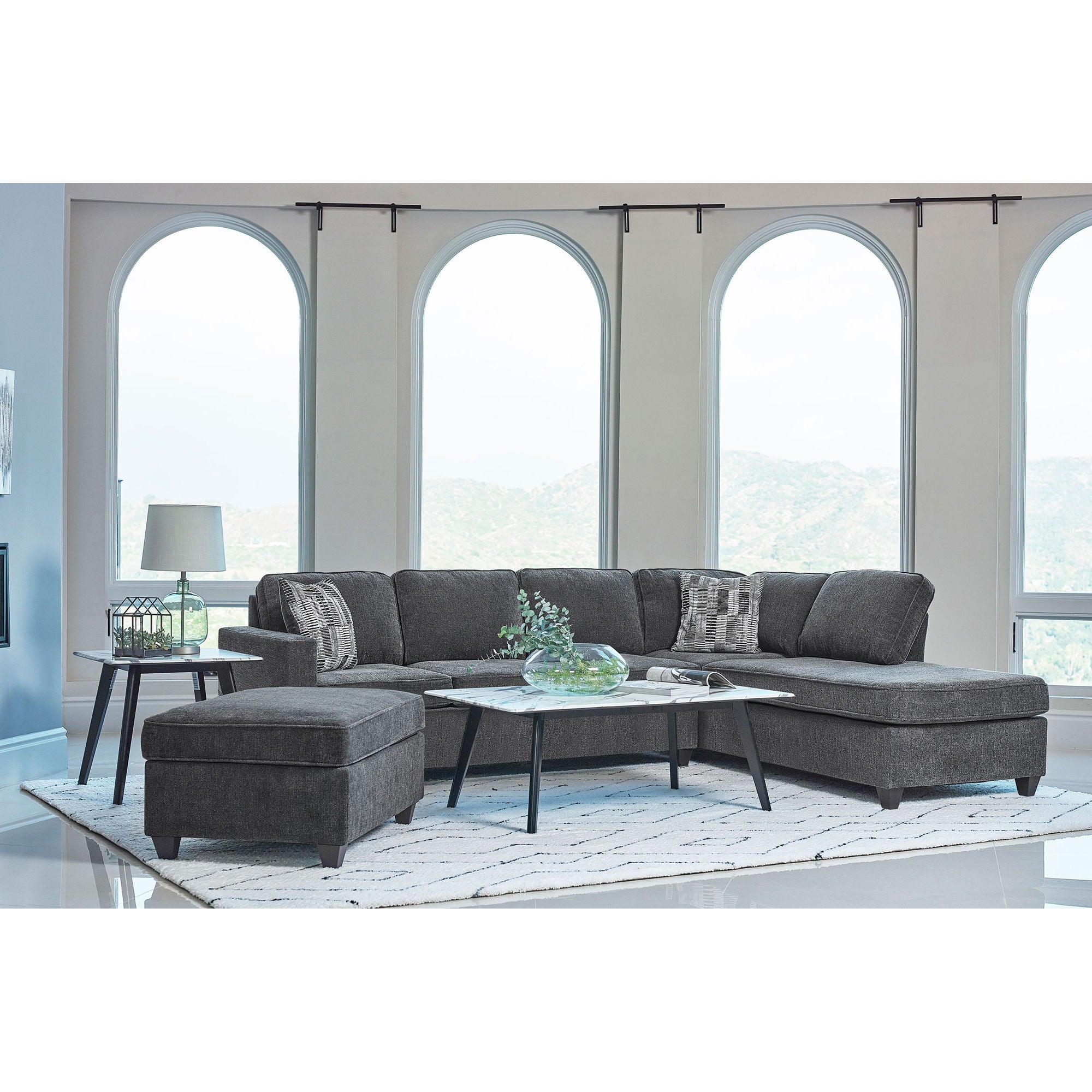 Johnston - Cushion Back Sectional With Pillows Elegant Upholstered Seating - Dark Gray by HouseOfZazla