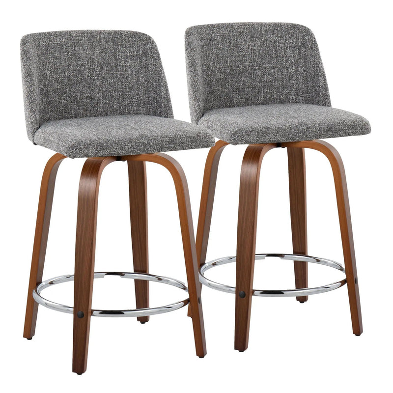 Toriano - Mid Century Modern Fixed Height Counter Stool With Swivel With Round Footrest (Set of 2) by HouseOfZazla