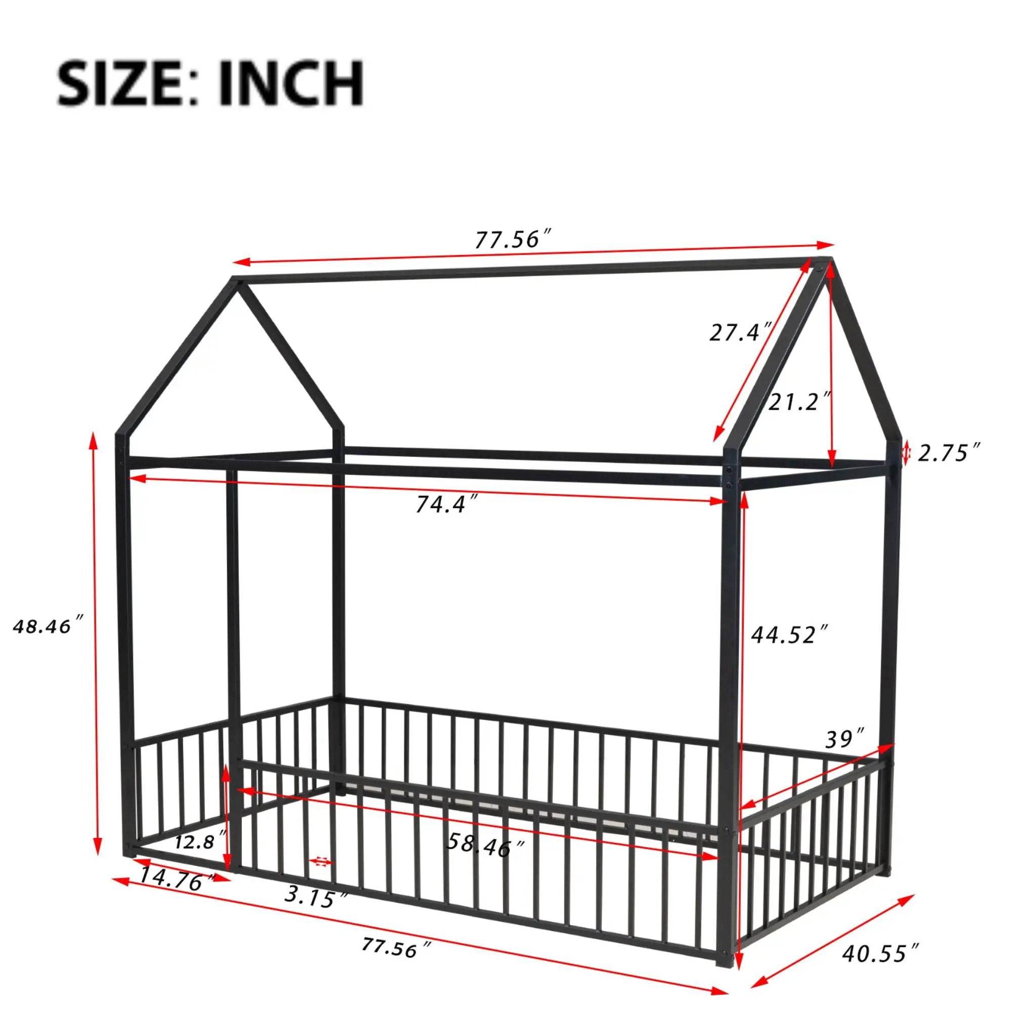 Metal Bed House Bed Frame With Fence by HouseOfZazla